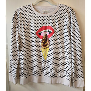 Vans Kendra Dandy Sweatshirt XS Black White Polka Dot Top Ice Cream Lips Pop Art